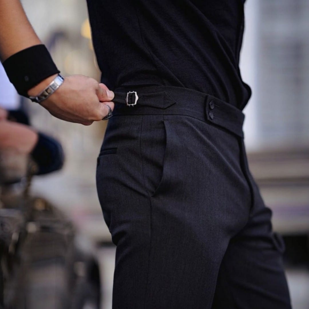 Men's High Waist Business Casual Men's Trousers turkish Style (black)