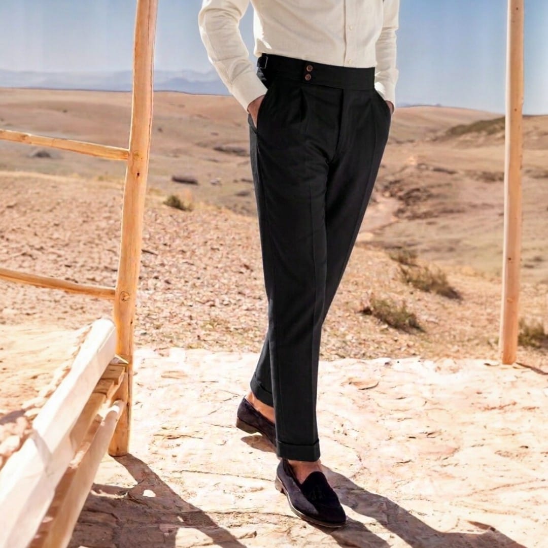 Men's High Waist Business Casual Men's Trousers turkish Style (black)