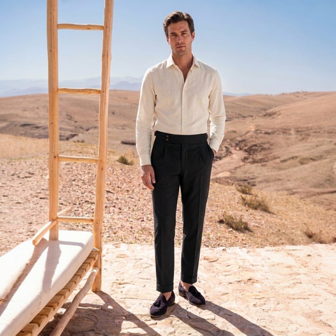 Men's High Waist Business Casual Men's Trousers turkish Style (black)