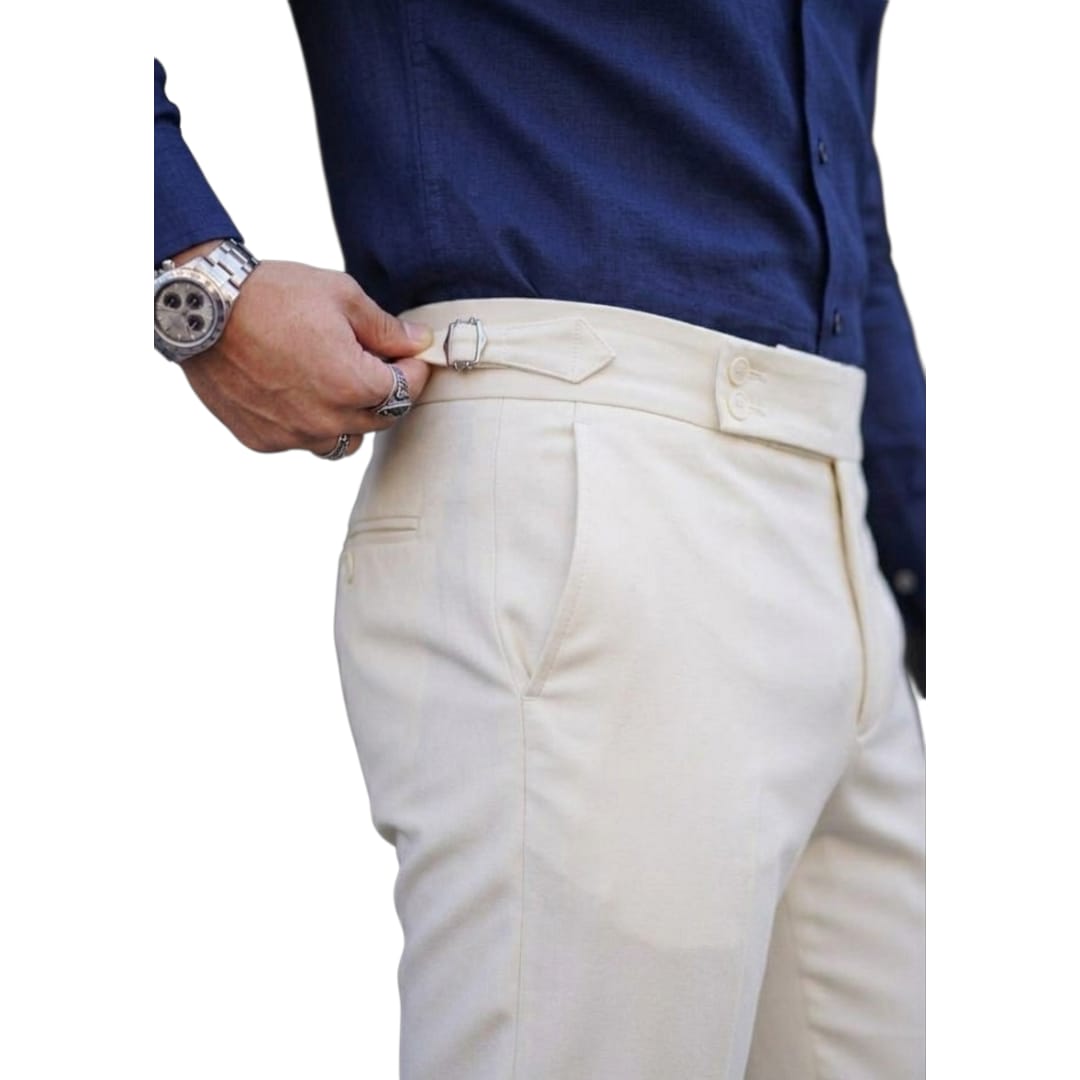 Men's High Waist Business Casual Men's Trousers turkish Style (white)