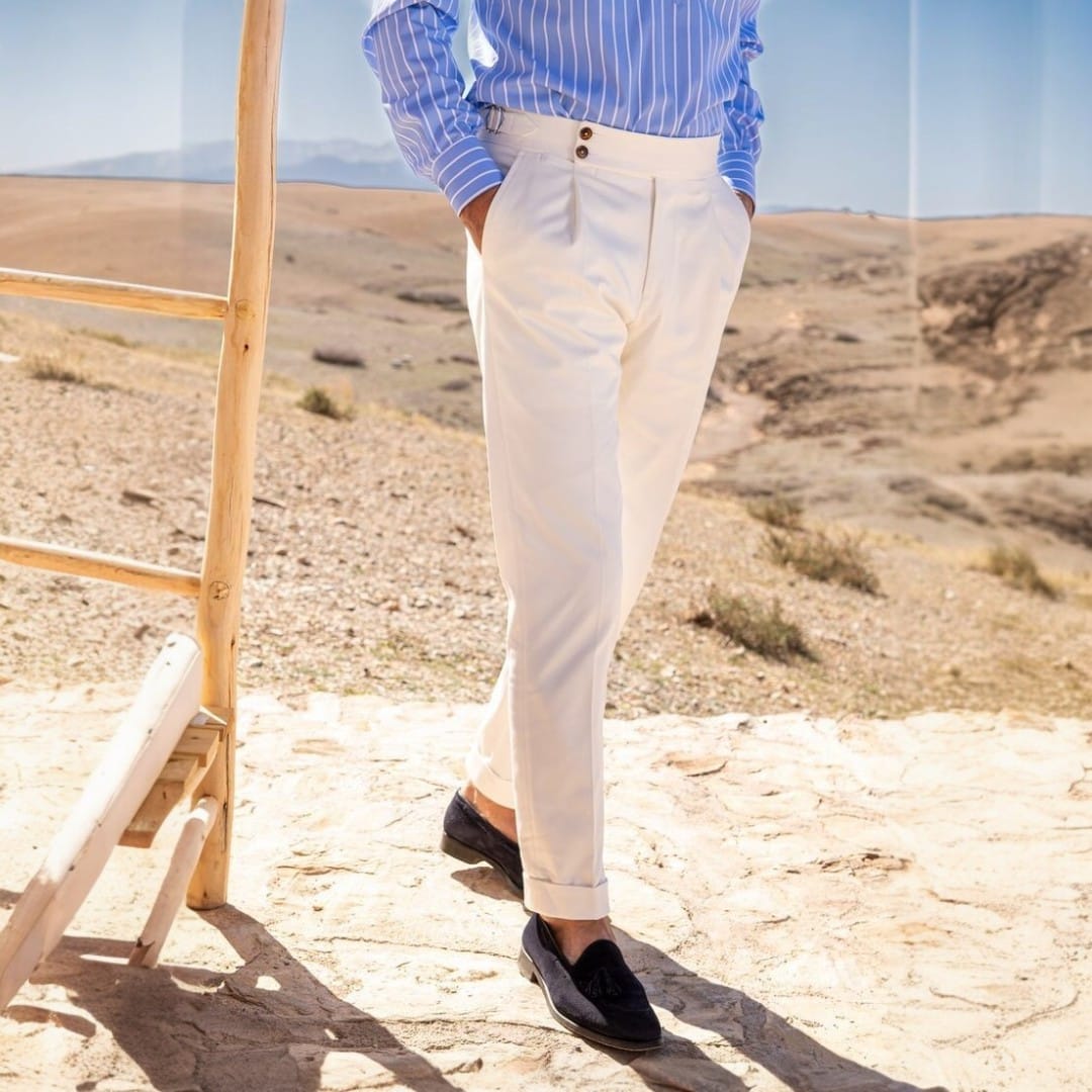 Men's High Waist Business Casual Men's Trousers turkish Style (white)