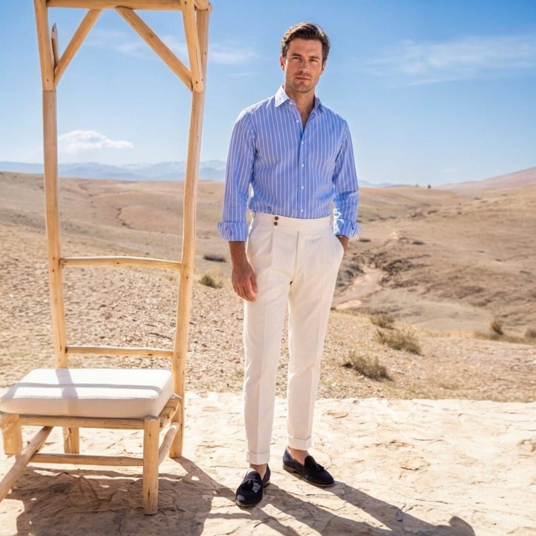 Men's High Waist Business Casual Men's Trousers turkish Style (white)