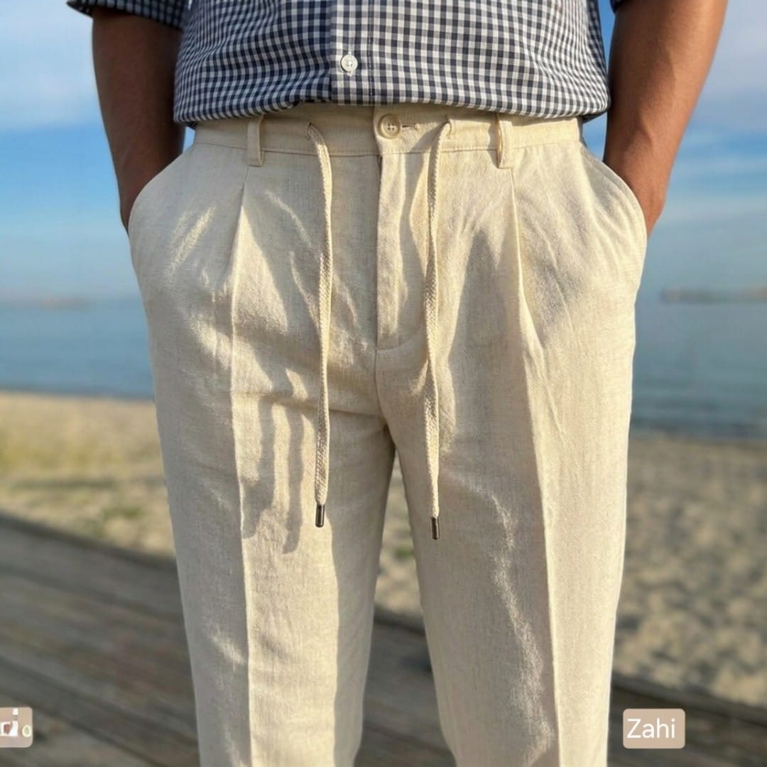 relaxed fit classic pants beige   بنطلون كلاسيك تلبيس مريح بيج