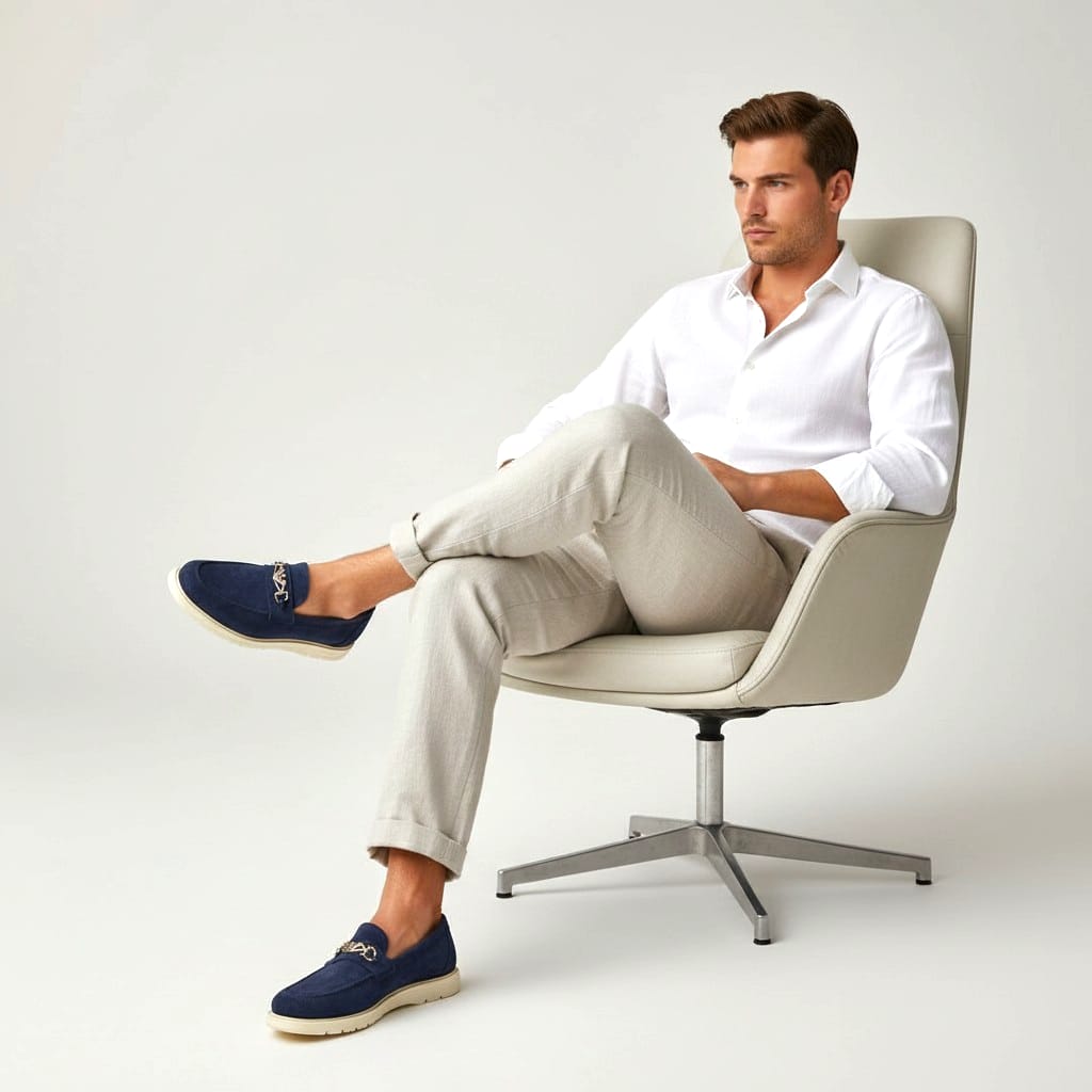 Men's suede loafer shoes navy – a modern moccasin design with exceptional lightness and comfort for everyday and casual wear.