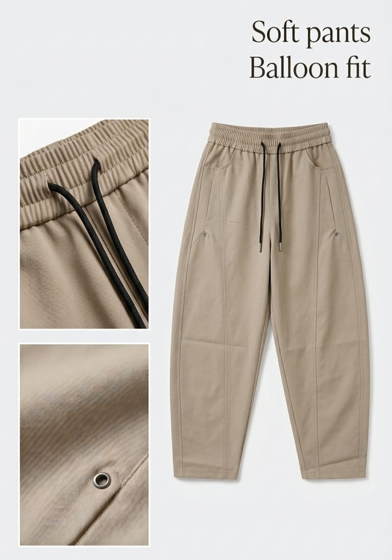 soft pants - Balloon Fit (Dark Beige)