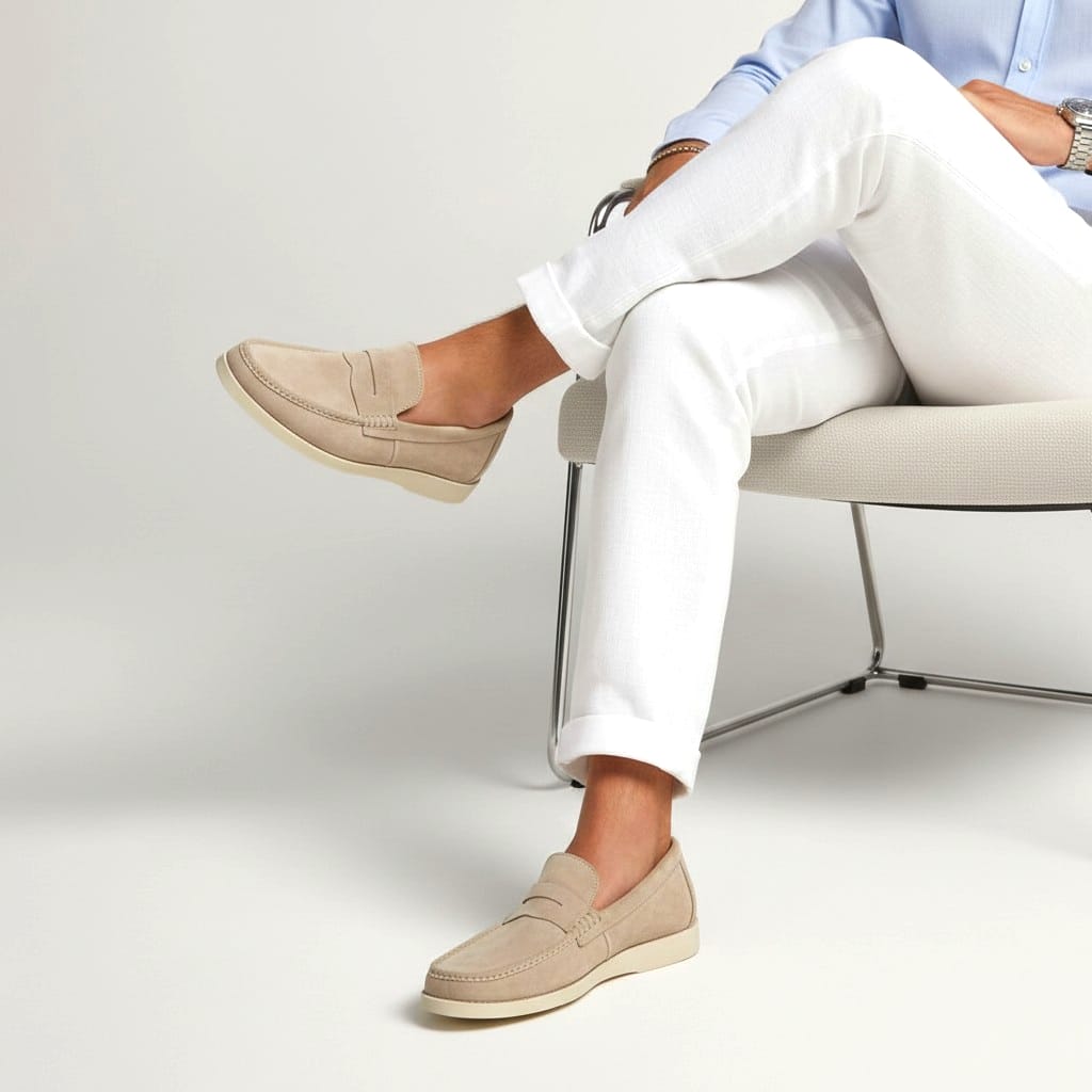 Men's suede loafer shoes beige – a modern moccasin design with exceptional lightness and comfort for everyday and casual wear.