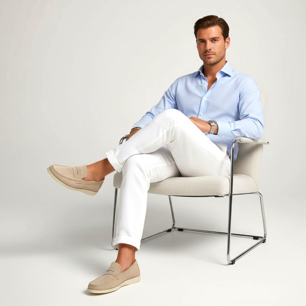 Men's suede loafer shoes beige – a modern moccasin design with exceptional lightness and comfort for everyday and casual wear.