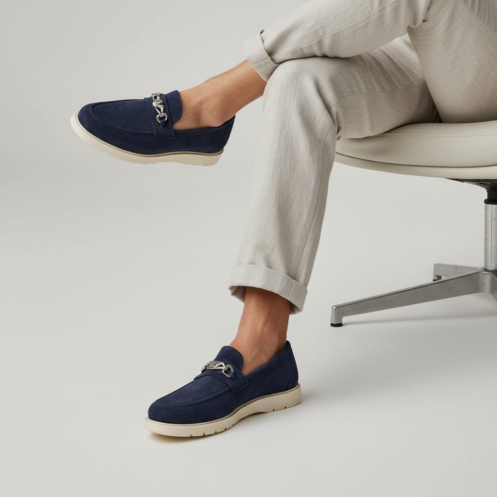 Men's suede loafer shoes navy – a modern moccasin design with exceptional lightness and comfort for everyday and casual wear.