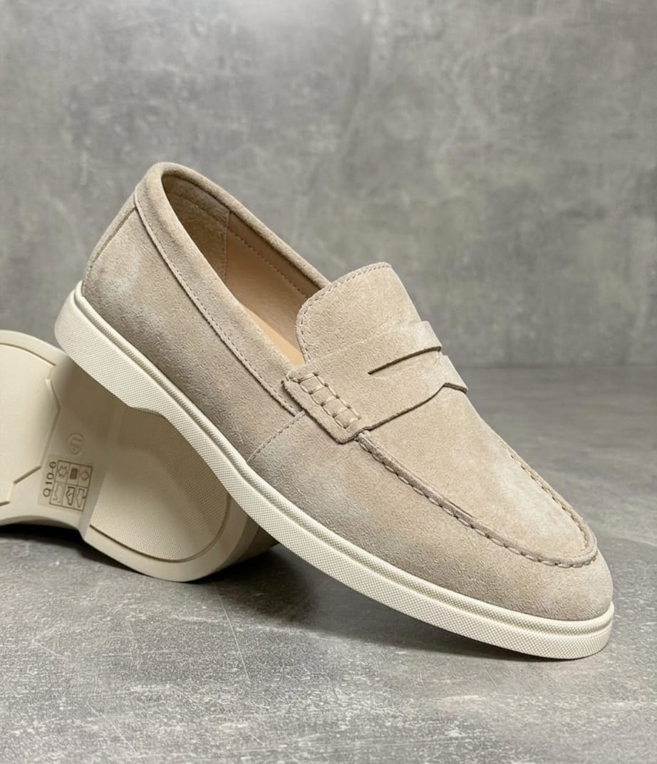 Men's suede loafer shoes beige