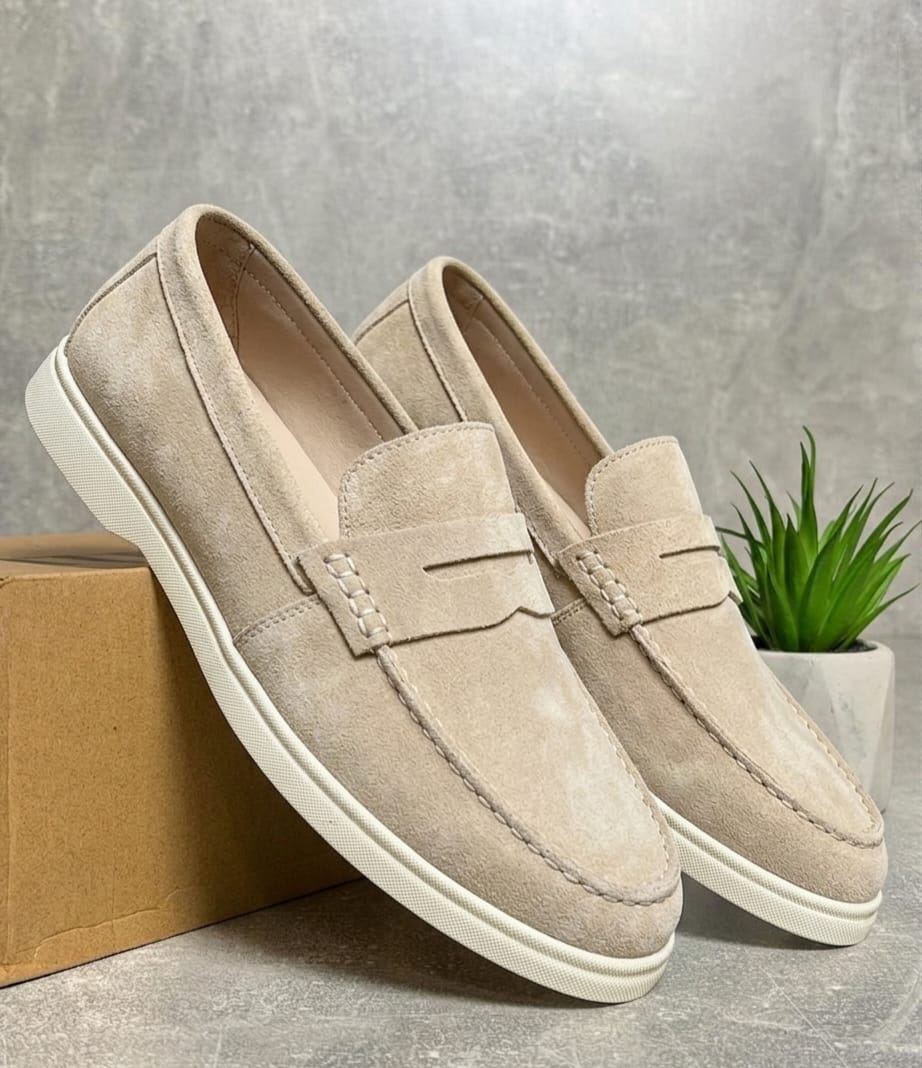 Men's suede loafer shoes beige
