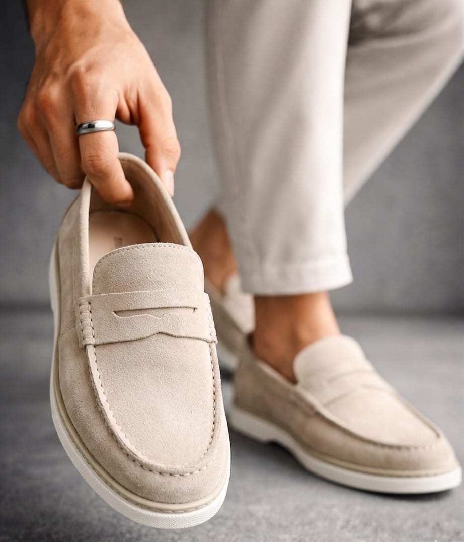 Men's suede loafer shoes beige