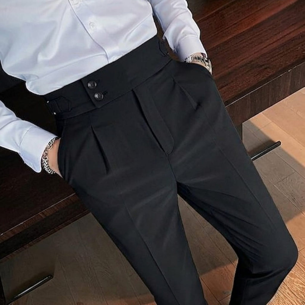 Men's High Waist Business Casual Men's Trousers turkish Style (black)