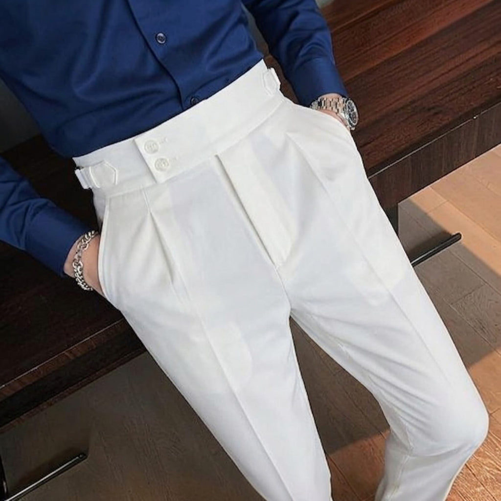 Men's High Waist Business Casual Men's Trousers turkish Style (white)
