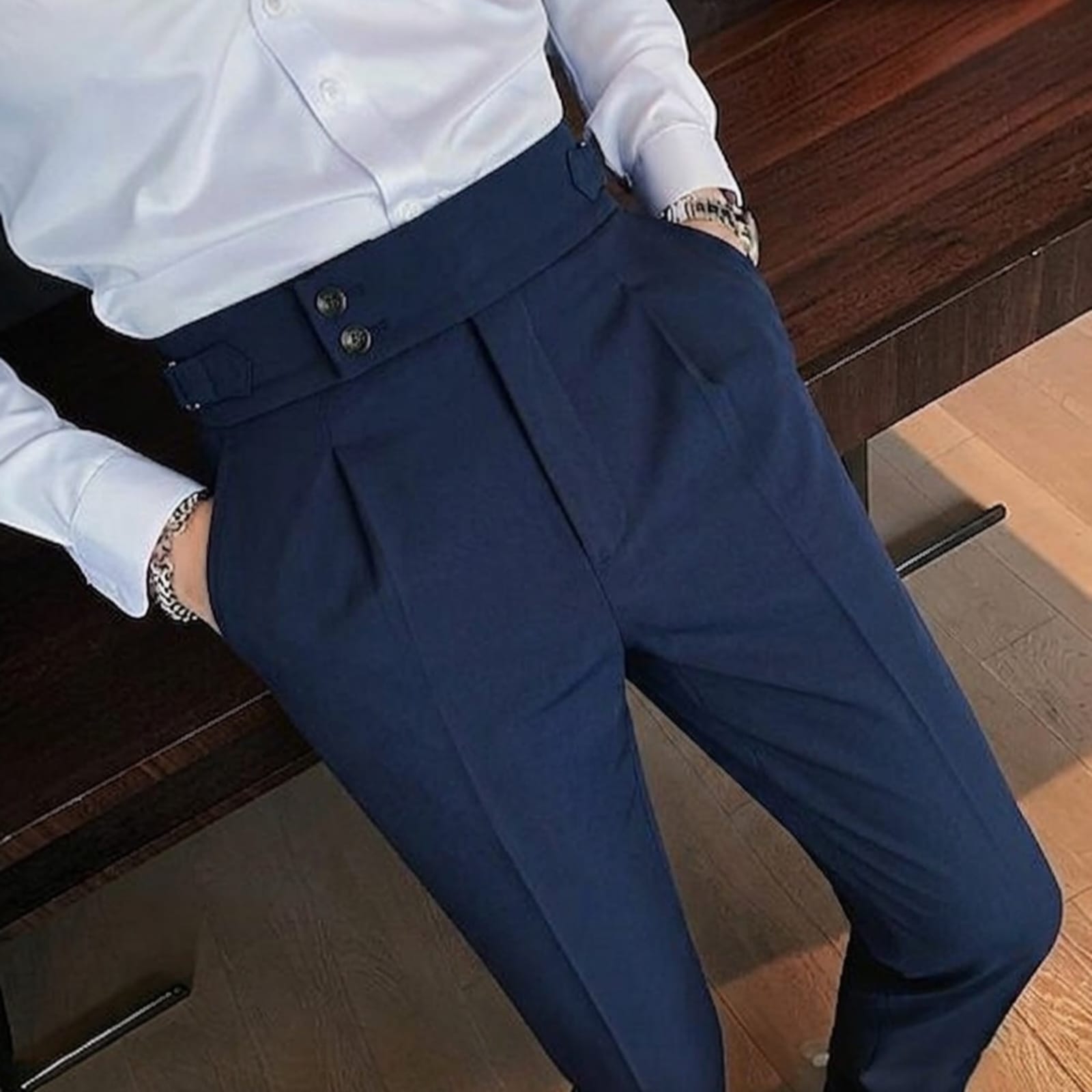 Men's High Waist Business Casual Men's Trousers turkish Style (navy)