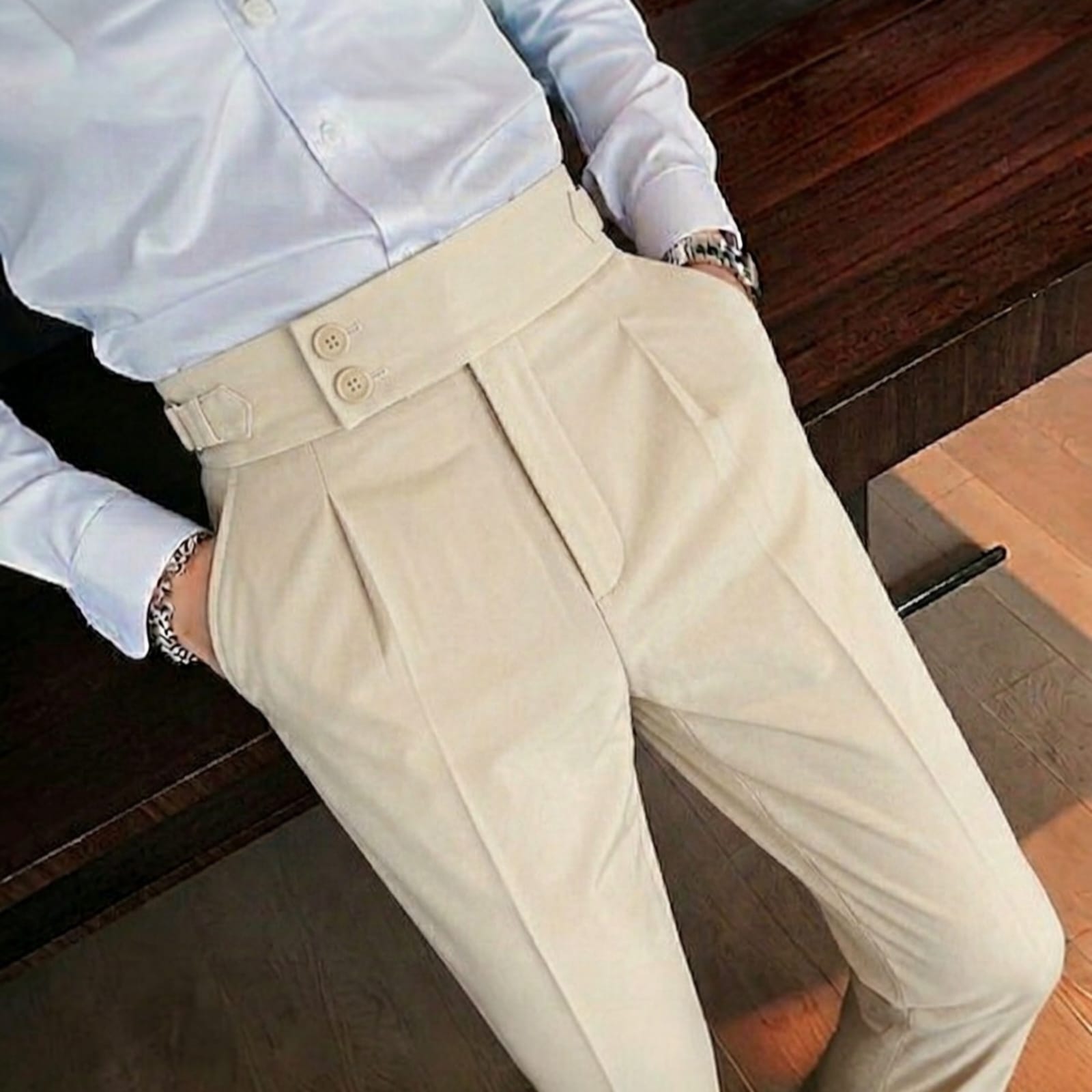 Men's High Waist Business Casual Men's Trousers turkish Style (beige)