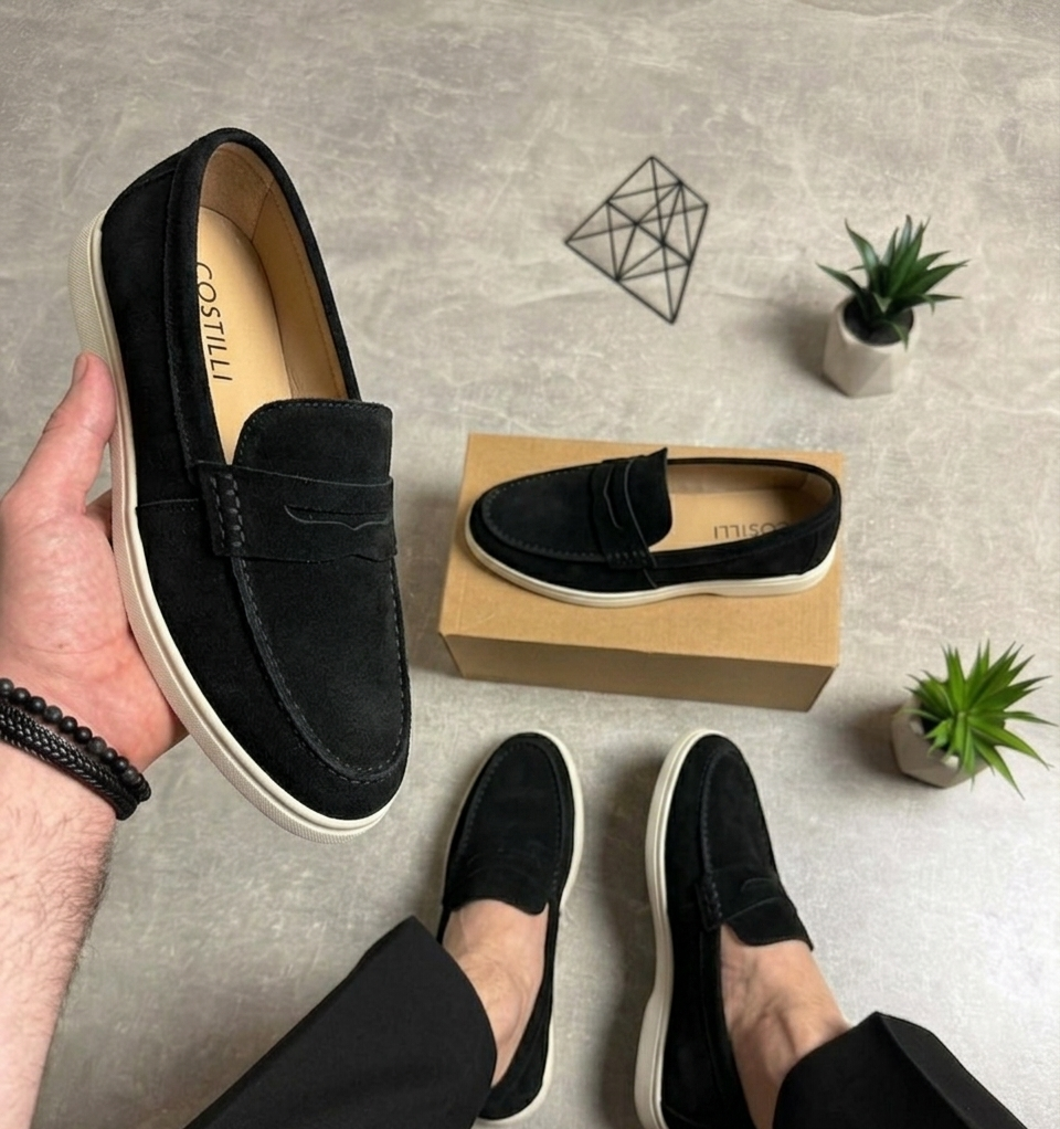 Men's suede loafer shoes black